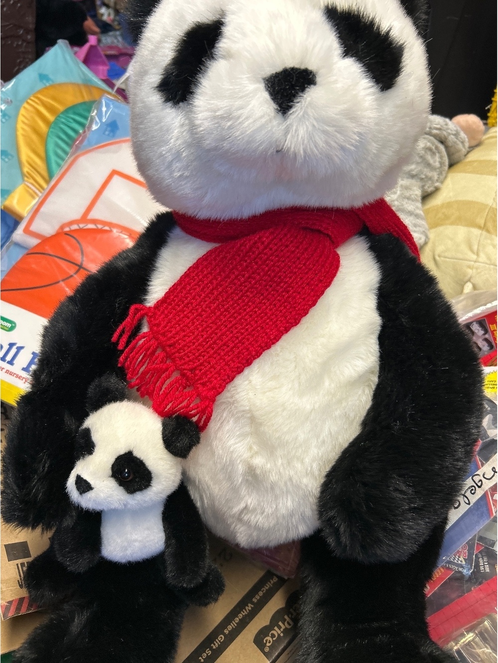 Gund Wish 2001 Bear Panda Plush with Baby Panda and Red Scarf